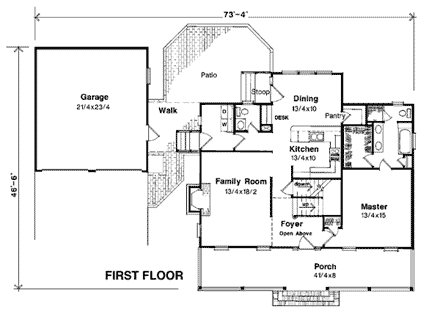Country House Plan 93433 with 3 Beds, 3 Baths, 2 Car Garage First Level Plan