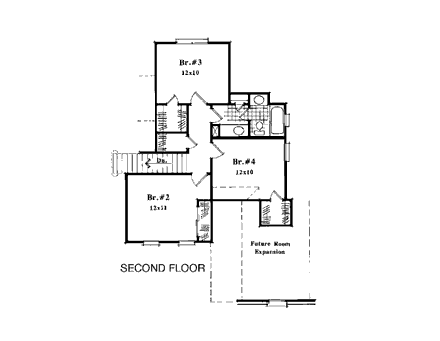 European House Plan 93436 with 4 Beds, 3 Baths, 2 Car Garage Second Level Plan