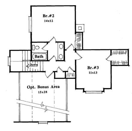 European House Plan 93437 with 3 Beds, 3 Baths, 2 Car Garage Second Level Plan