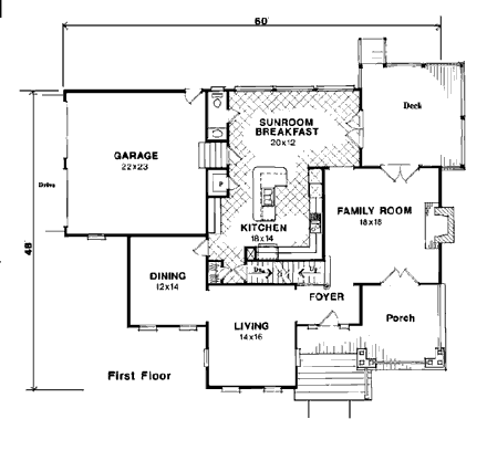 Country, Farmhouse, Southern House Plan 93439 with 4 Beds, 4 Baths, 2 Car Garage First Level Plan