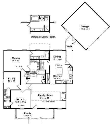 Country House Plan 93447 with 3 Beds, 2 Baths, 2 Car Garage First Level Plan