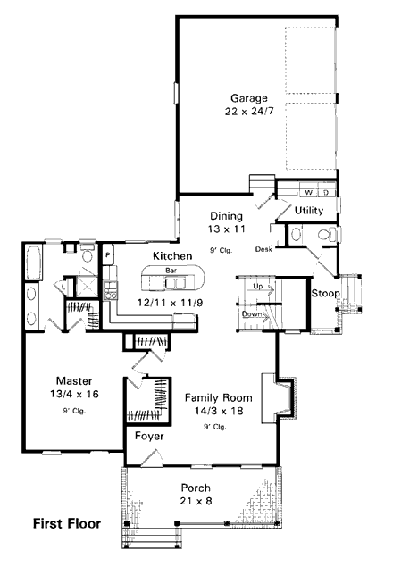 Country, European, Farmhouse House Plan 93450 with 3 Beds, 3 Baths, 2 Car Garage First Level Plan