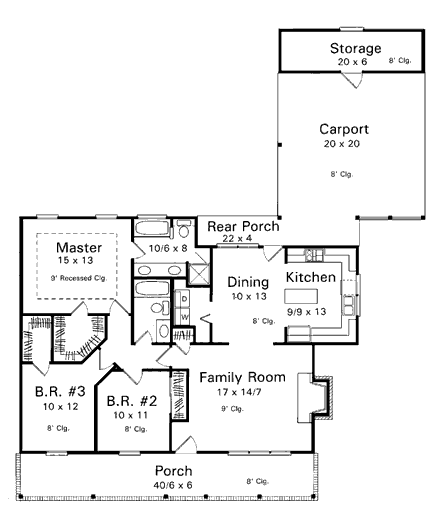 Cabin, Country House Plan 93453 with 3 Beds, 2 Baths, 2 Car Garage First Level Plan