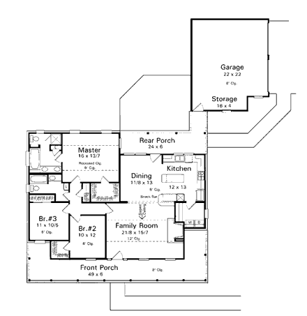 Country House Plan 93455 with 3 Beds, 2 Baths, 2 Car Garage First Level Plan