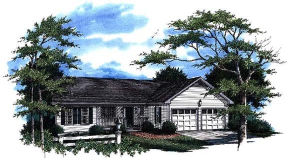 One-Story, Ranch House Plan 93464 with 3 Beds, 2 Baths, 2 Car Garage Elevation