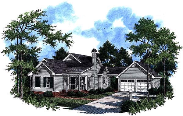 Country, One-Story House Plan 93469 with 3 Beds, 2 Baths, 2 Car Garage Elevation