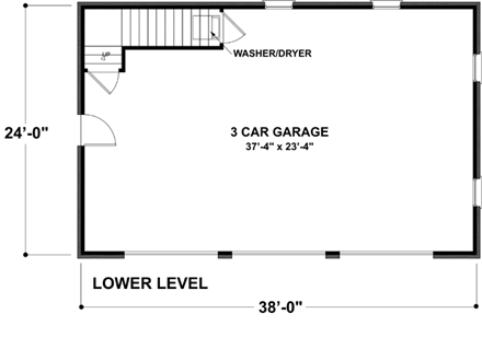 3 Car Garage Apartment Plan 93471 with 1 Beds, 1 Baths First Level Plan