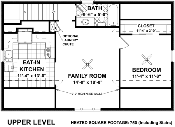 3 Car Garage Apartment Plan 93471 with 1 Beds, 1 Baths Level Two