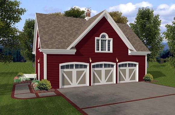 Country, Traditional 3 Car Garage Apartment Plan 93472 with 1 Beds, 1 Baths Elevation