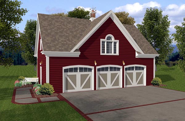 Country, Traditional 3 Car Garage Apartment Plan 93472 with 1 Beds, 1 Baths Elevation