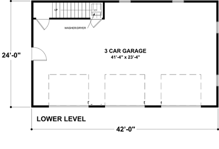 3 Car Garage Apartment Plan 93473 with 1 Beds, 1 Baths First Level Plan