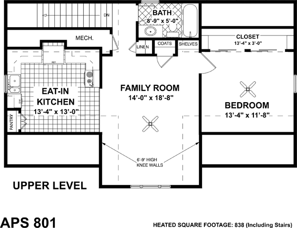 3 Car Garage Apartment Plan 93473 with 1 Beds, 1 Baths Level Two
