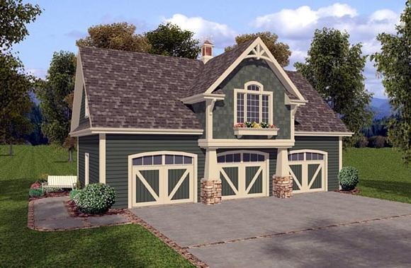 3 Car Garage Apartment Plan 93473 with 1 Beds, 1 Baths Elevation