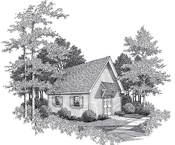 Cottage House Plan 93474 with 1 Beds, 1 Baths Elevation