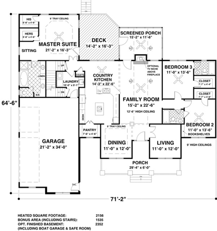 Craftsman, European, Traditional House Plan 93483 with 3 Beds, 3 Baths, 3 Car Garage First Level Plan