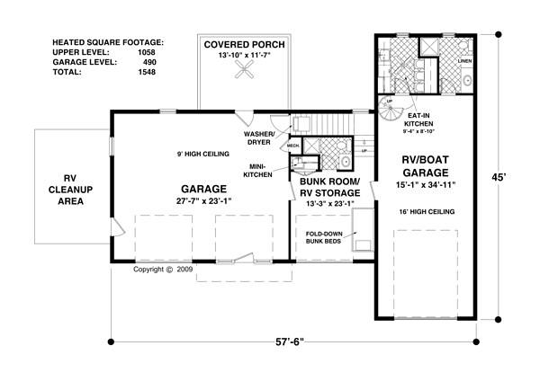 Craftsman 3 Car Garage Apartment Plan 93485 with 1 Beds, 3 Baths, RV Storage Level One