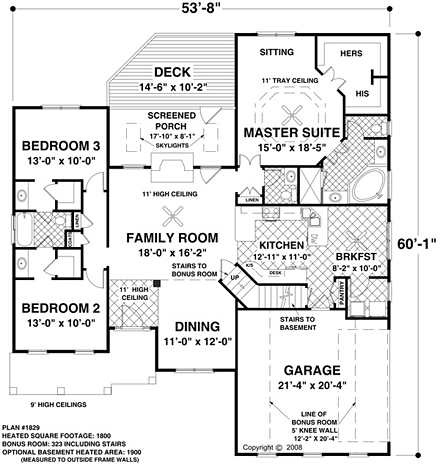 Ranch, Traditional House Plan 93489 with 3 Beds, 2 Baths, 1 Car Garage First Level Plan