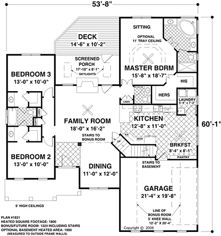 Cottage, Craftsman House Plan 93490 with 3 Beds, 2 Baths, 2 Car Garage First Level Plan