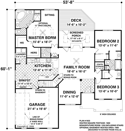 Cottage, Country, Craftsman House Plan 93491 with 3 Beds, 2 Baths, 1 Car Garage First Level Plan