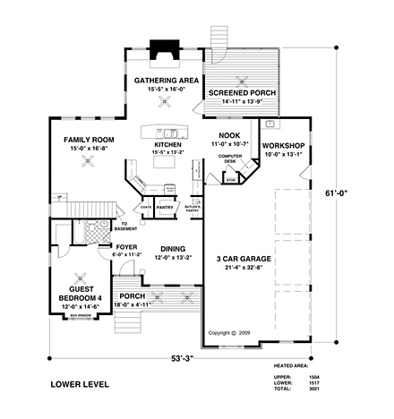 Craftsman, Farmhouse House Plan 93496 with 4 Beds, 4 Baths, 3 Car Garage First Level Plan
