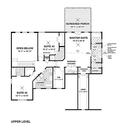 Craftsman, Farmhouse House Plan 93496 with 4 Beds, 4 Baths, 3 Car Garage Second Level Plan