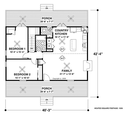 Cabin, Country, Ranch House Plan 93497 with 2 Beds, 2 Baths First Level Plan