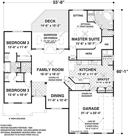 Craftsman, Traditional House Plan 93499 with 3 Beds, 2 Baths, 2 Car Garage First Level Plan