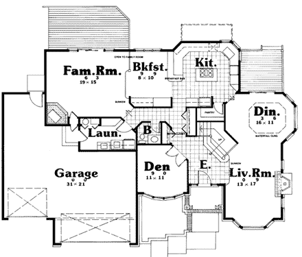 European House Plan 93900 with 3 Beds, 3 Baths First Level Plan