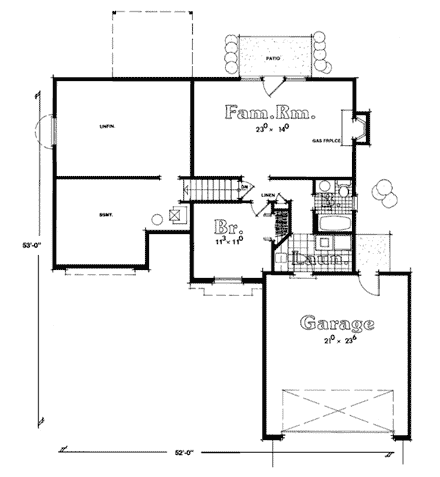 European House Plan 93902 with 4 Beds, 3 Baths First Level Plan