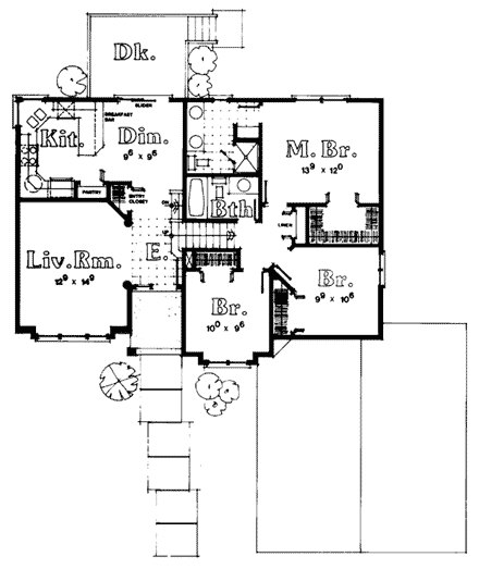 European House Plan 93902 with 4 Beds, 3 Baths Second Level Plan