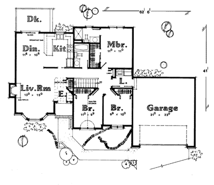 Ranch House Plan 93906 with 3 Beds, 2 Baths, 2 Car Garage First Level Plan