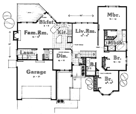 One-Story, Ranch House Plan 93907 with 3 Beds, 3 Baths First Level Plan