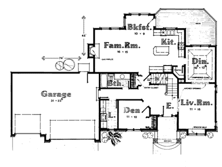 European House Plan 93908 with 3 Beds, 3 Baths First Level Plan