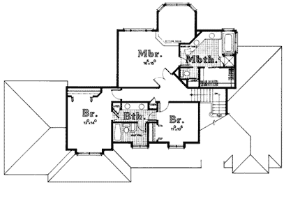 European House Plan 93908 with 3 Beds, 3 Baths Second Level Plan
