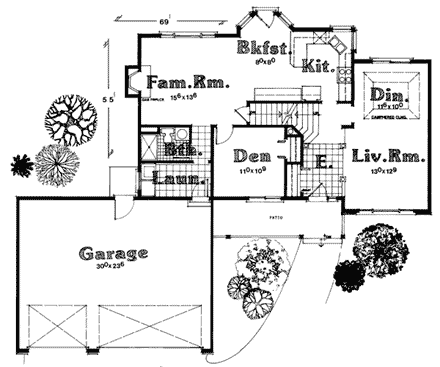 Country House Plan 93911 with 3 Beds, 3 Baths First Level Plan