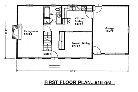 Farmhouse House Plan 94005 with 3 Beds, 2 Baths, 1 Car Garage First Level Plan
