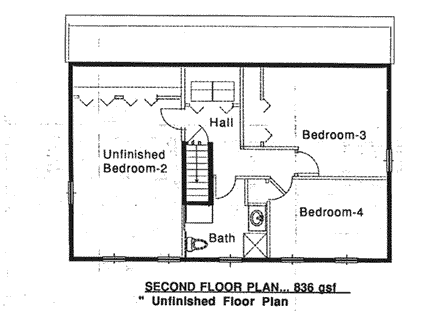 Colonial, Saltbox House Plan 94007 with 4 Beds, 2 Baths Second Level Plan