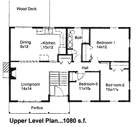 Ranch House Plan 94009 with 3 Beds, 1 Baths, 2 Car Garage First Level Plan