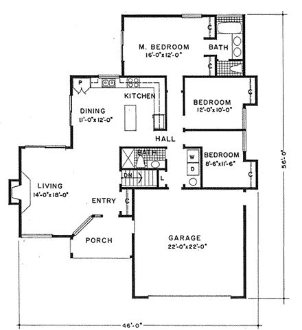 Contemporary House Plan 94011 with 3 Beds, 2 Baths, 2 Car Garage First Level Plan