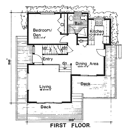 Contemporary House Plan 94012 with 3 Beds, 2 Baths First Level Plan