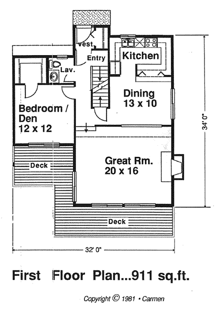 Contemporary House Plan 94014 with 3 Beds, 2 Baths First Level Plan