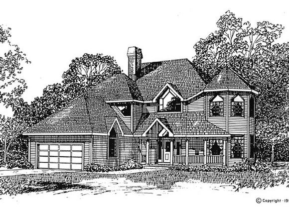 Contemporary, Victorian House Plan 94017 with 4 Beds, 3 Baths, 2 Car Garage Elevation