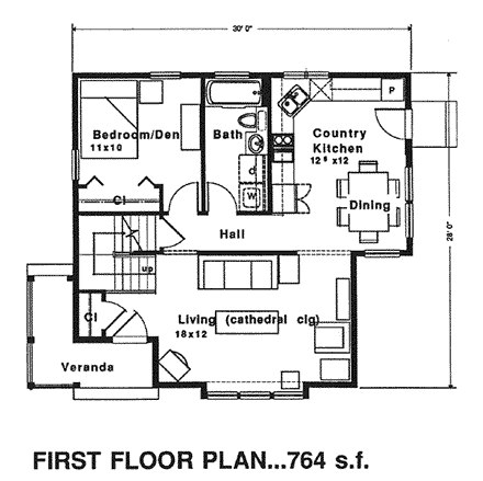 Country House Plan 94019 with 3 Beds, 2 Baths First Level Plan