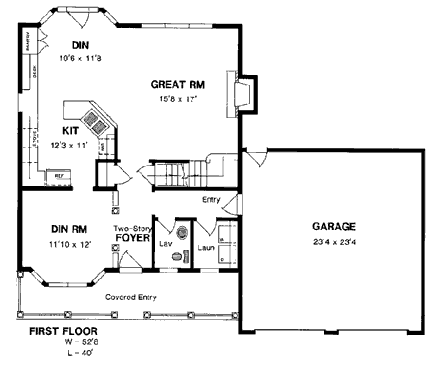 Colonial, Country, Southern House Plan 94107 with 3 Beds, 3 Baths, 2 Car Garage First Level Plan