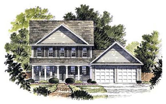 Colonial, Country, Southern House Plan 94107 with 3 Beds, 3 Baths, 2 Car Garage Elevation
