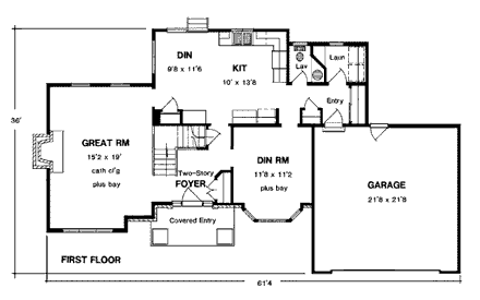 European House Plan 94119 with 3 Beds, 3 Baths, 2 Car Garage First Level Plan