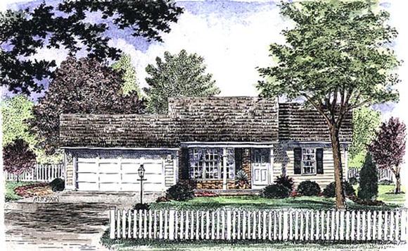 One-Story, Ranch House Plan 94126 with 2 Beds, 1 Baths, 2 Car Garage Elevation