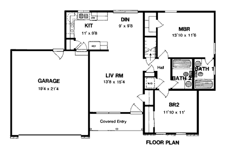 Ranch House Plan 94127 with 2 Beds, 2 Baths, 2 Car Garage First Level Plan