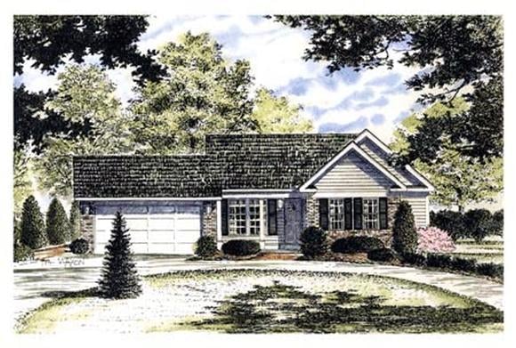 Ranch House Plan 94127 with 2 Beds, 2 Baths, 2 Car Garage Elevation