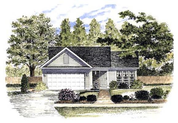 One-Story, Ranch House Plan 94129 with 3 Beds, 1 Baths, 2 Car Garage Elevation